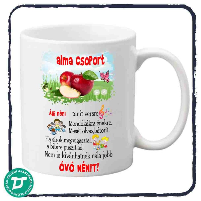 Névre szóló bögre óvónőnek / alma csoport