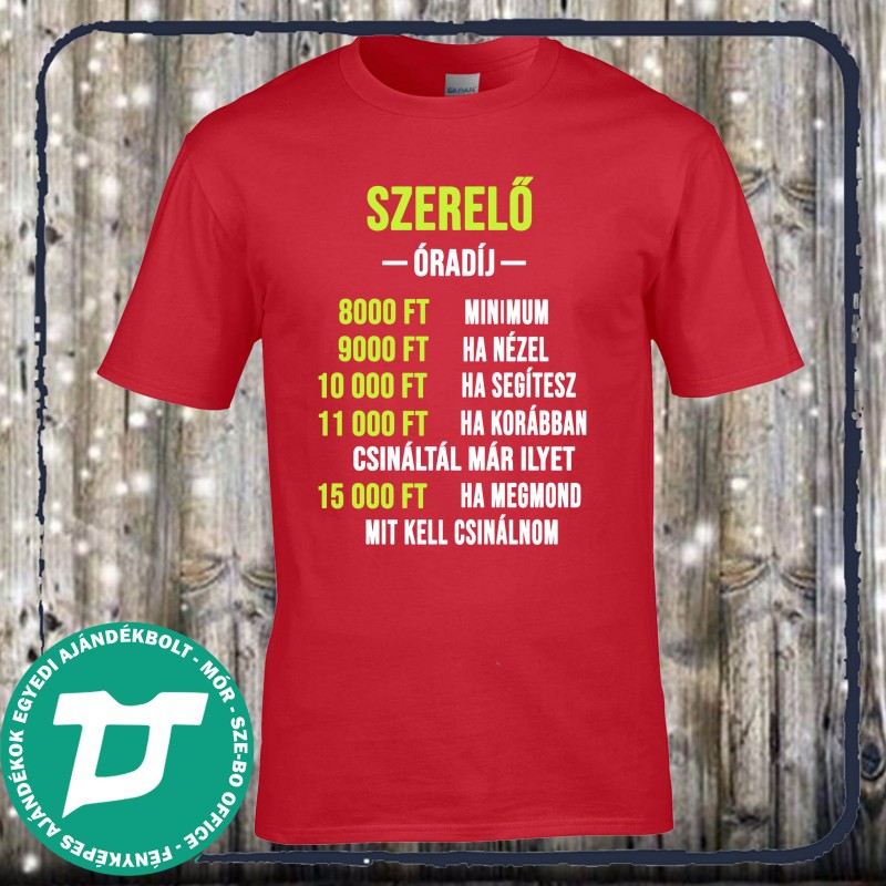 Szerelő óradíj